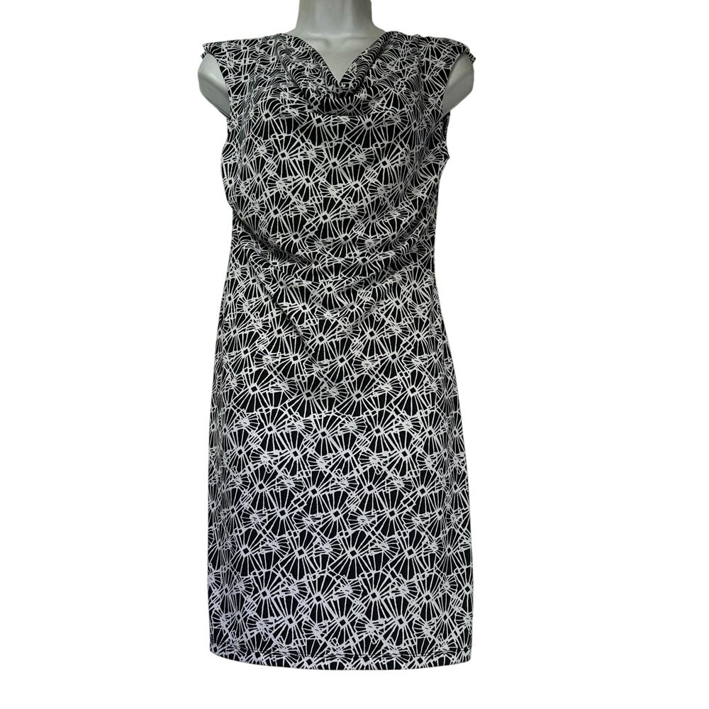 Byer too! Sleeveless Black White Geometric Print Cowl Neck Sheath Dress Size S